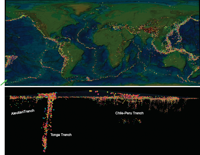 Screen shots of the global earthquake visualization…