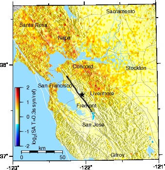 Graves/Campbell-Bozorgnia, Hayward epicenter, SA03 difference