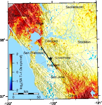 Graves/Campbell-Bozorgnia, Hayward epicenter, SA10 difference