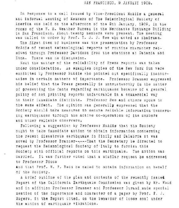 January 1909 Meeting Minutes - Pg 1