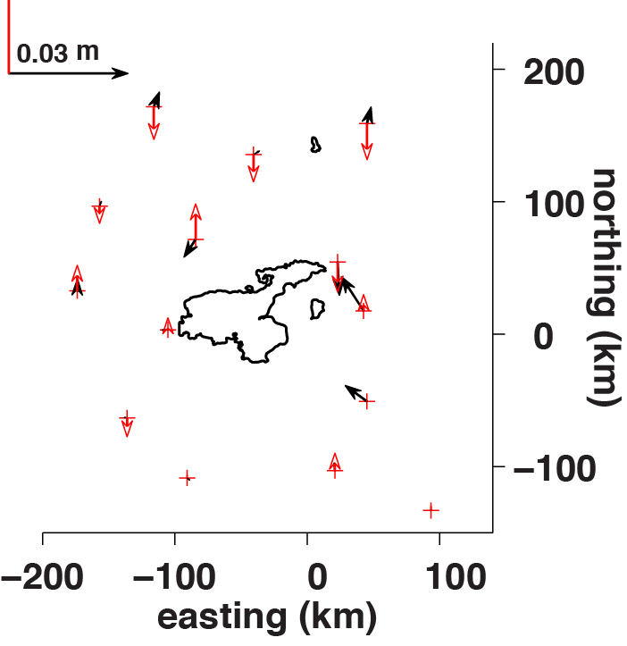 map of GPS residuals from preferred geodetic model