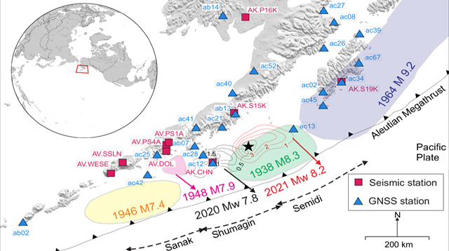 map of colocated seismic and GNSS stations in Alaska