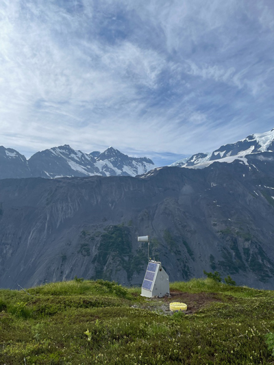 View from station BAE, and at the back, the scarp of the landslide can be seen in the valley behind the station.