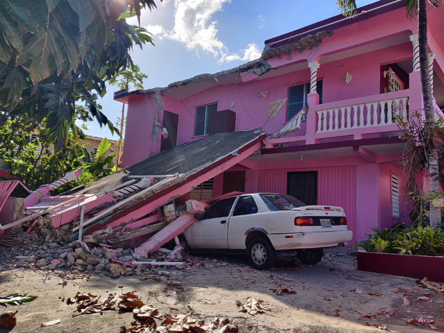 collapsed house in Yauco PR after 2020 earthquake