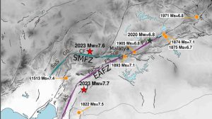 map of historic and Feb 2023 Turkiye earthquakes