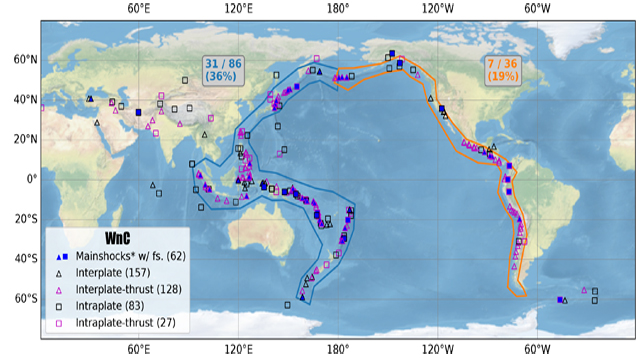 map of circum-Pacific foreshocks