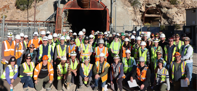 The Physics Experiment 1-A field team outside the entrance to P-tunnel at Nevada National Security Site.
