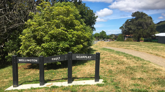 photo of Wellington Fault Scarplet sign in New Zealand