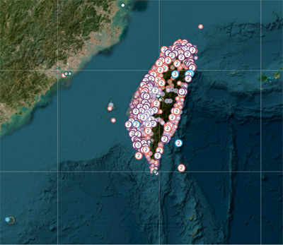 Map of Taiwan seismic and GNSS network