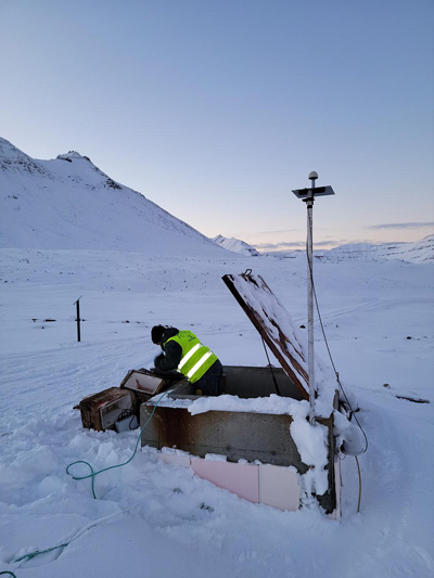 An ASL field engineer working on a station upgrade for GSN station IU-KBS in Svalbard, Norway.