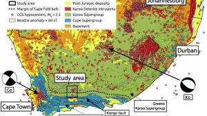 Simplified regional geology of southern Africa map by the Council for Geoscience (2018).