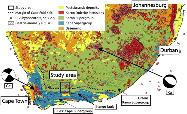 Simplified regional geology of southern Africa map by the Council for Geoscience (2018).