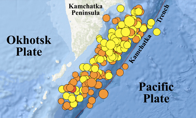 Epicenters of the Mw 8.8 Kamchatka earthquake (30 July 2025) and its aftershocks