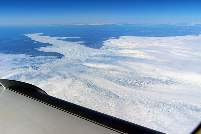calving front of Jakobshavn glacier as seen from a plane